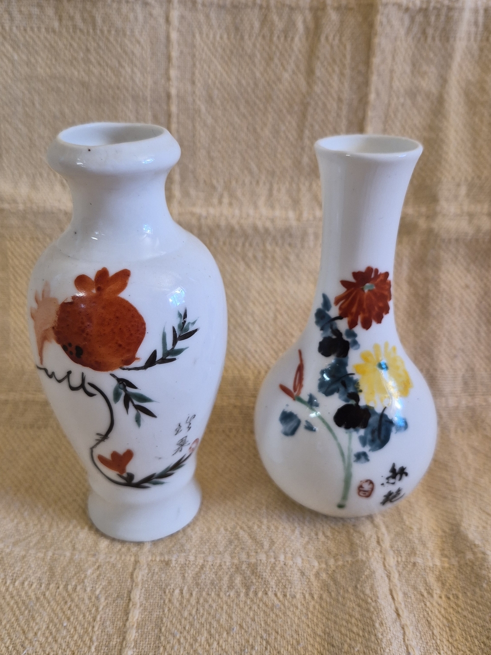 Vintage Japanese Miniature Satsuma Style Vases Lot of 2– Hand Painted Floral